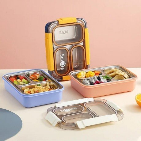LUNCH BOX 2559 - 3 GRID BENTO LUNCH BOX - INDIVIDUALLY SEALED - WITH STEEL CUTLERY