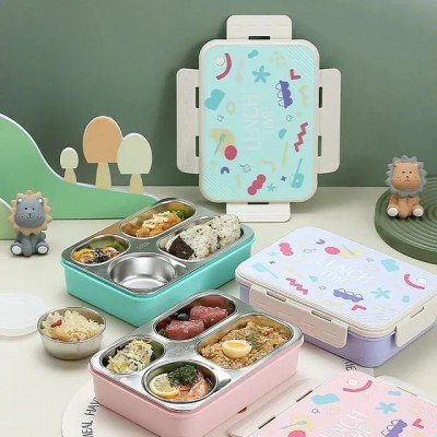 LUNCH BOX 7099A - 3 GRID + 150 ML STEEL CONTAINER - INDIVIDUALLY SEALED