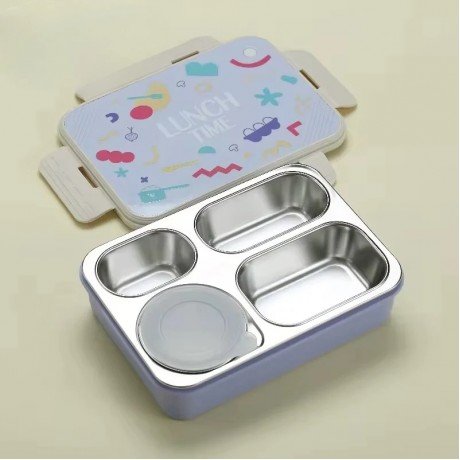 LUNCH BOX 7099A - 3 GRID + 150 ML STEEL CONTAINER - INDIVIDUALLY SEALED