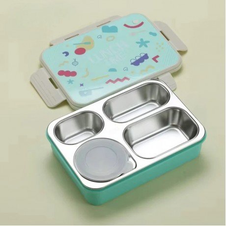 LUNCH BOX 7099A - 3 GRID + 150 ML STEEL CONTAINER - INDIVIDUALLY SEALED