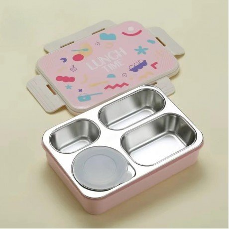 LUNCH BOX 7099A - 3 GRID + 150 ML STEEL CONTAINER - INDIVIDUALLY SEALED