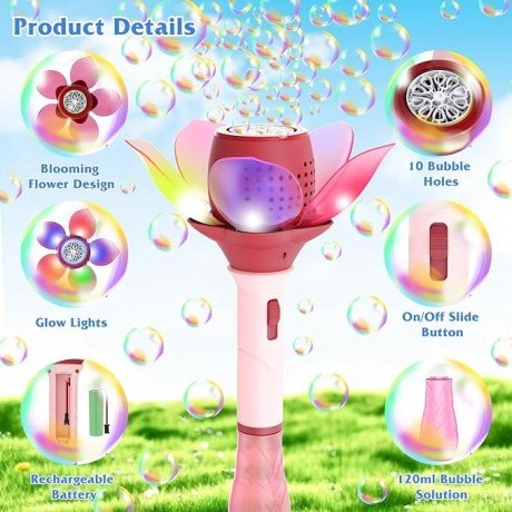 Electric Flower Bubble Wand with Light (Rechargeable)
