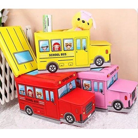 FOLDABLE BUS SHAPED STORAGE BOX CUM STOOL FOR KIDS