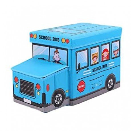 FOLDABLE BUS SHAPED STORAGE BOX CUM STOOL FOR KIDS