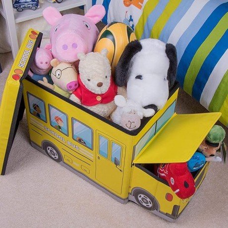 FOLDABLE BUS SHAPED STORAGE BOX CUM STOOL FOR KIDS